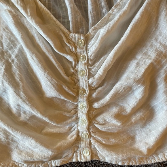 White Linen Smocked Free People button down Long sleeve Crop Top / Blouse XS - Picture 5 of 6